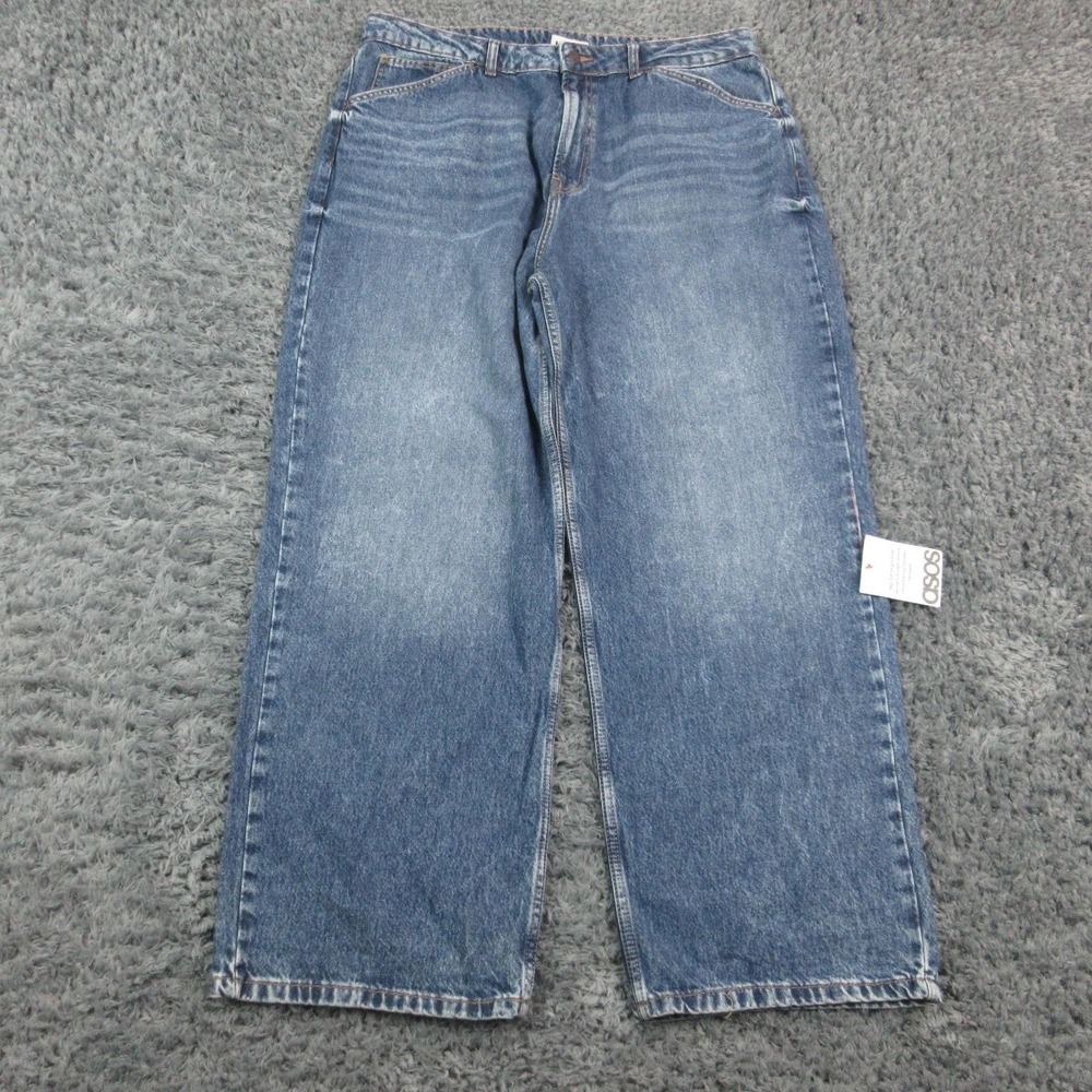 Reclaimed Vintage Jeans Mens 34 Blue High Rise Straight Baggy Denim 37x30* NWT